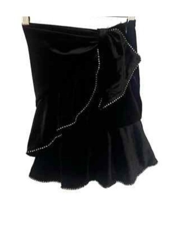 Parker Dresses & Skirts - Parker S Black Velvet Skirt With Rhinestone Trim Details Ruffled Hem, Size S, El